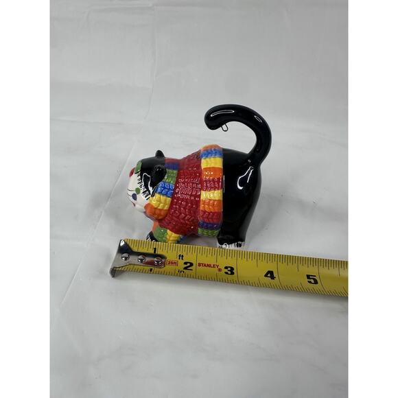 Amy Lacombe Ceramic Black Tuxedo Fat Cat Whimsical Rainbow Sweater Cat Lady - Picture 8 of 9